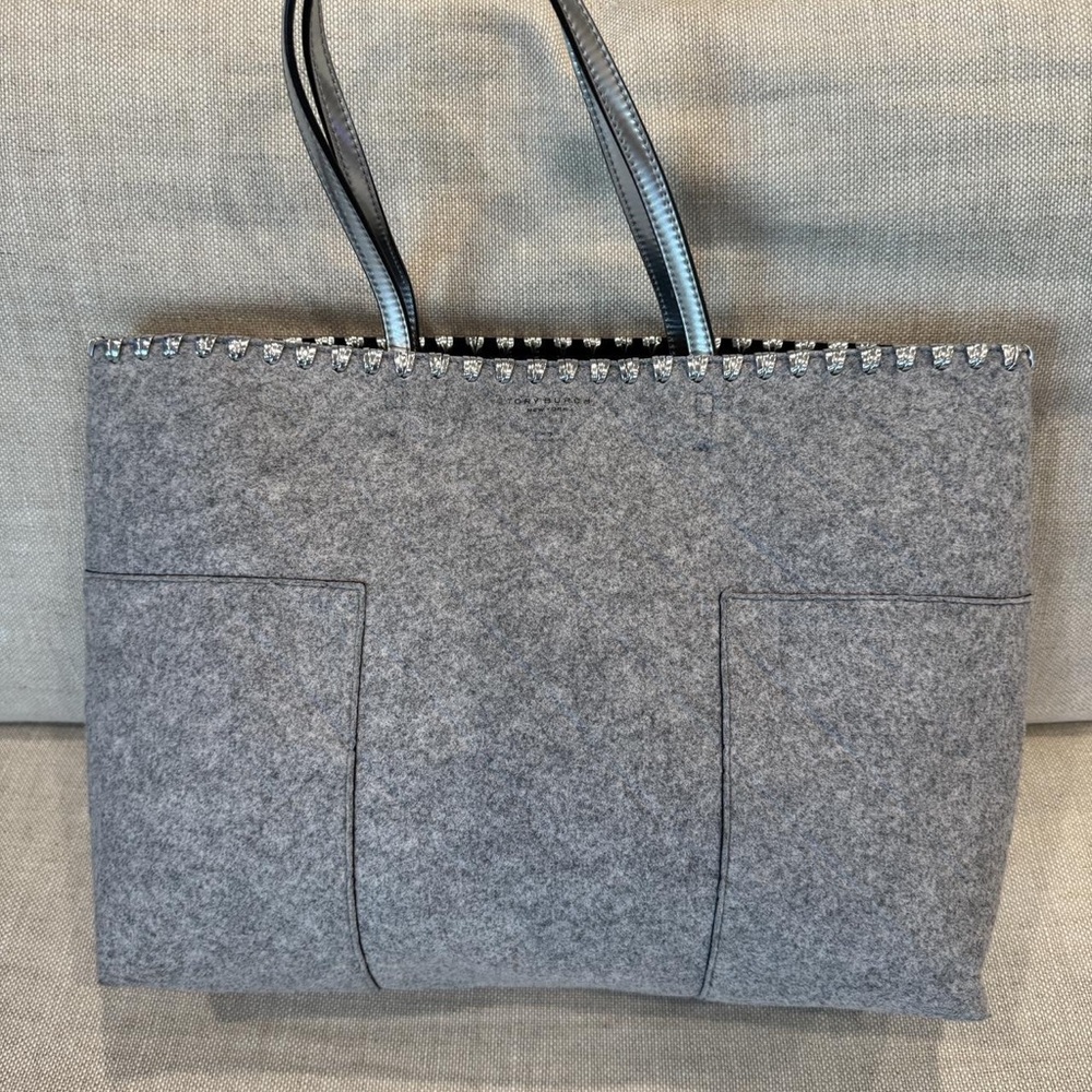 Tory Burch Gray Tote with Black Trim